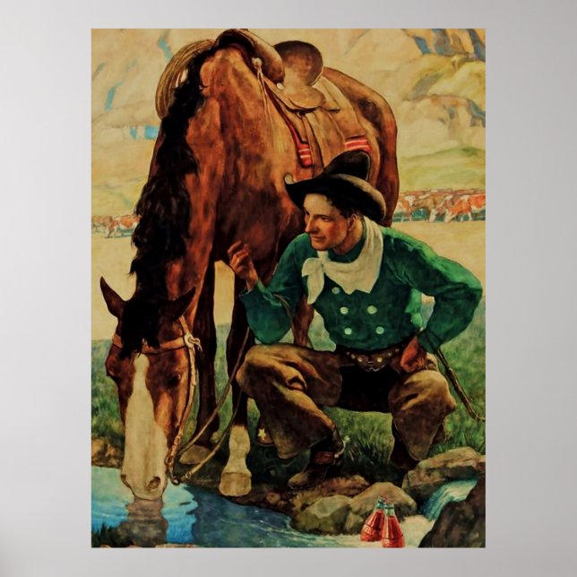 Póster Vaquero regando su caballo por NC Wyeth (Frente)