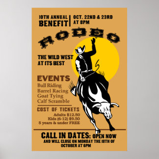 Póster vaquero rodeo en contra del poster de bronco