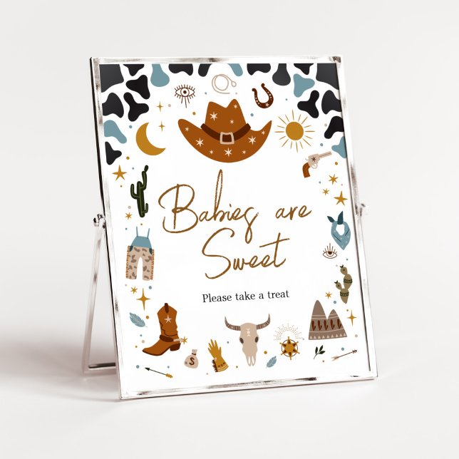 Póster Vaquero Wild West Baby Shower Los bebés son dulces (Country Western Rodeo Baby Shower Babies are Sweet Sign)