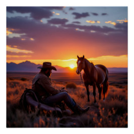 Póster Vaquero y caballo