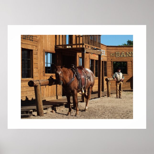 Póster Vaquero y caballo en el oeste salvaje, EE.UU. (Frente)