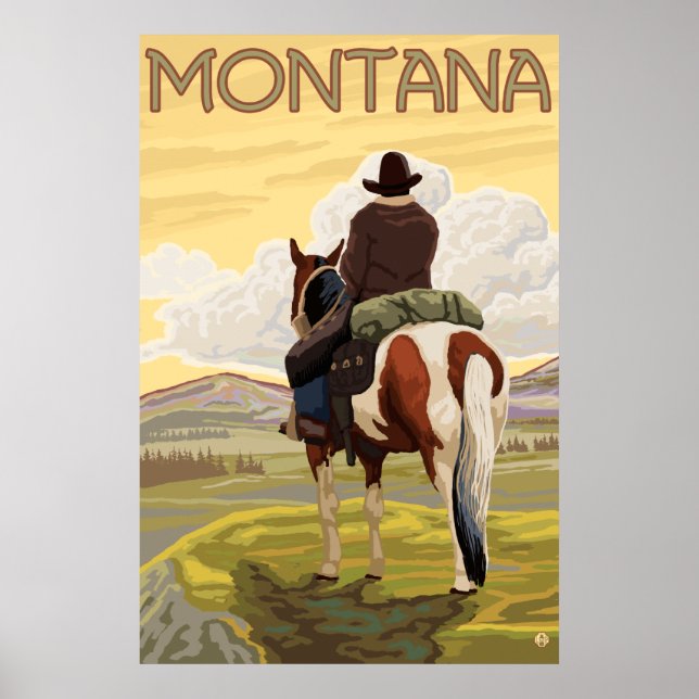Póster Vaquero y caballo - Montana (Frente)