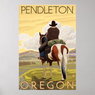 Póster Vaquero y caballo - Pendleton, Oregón