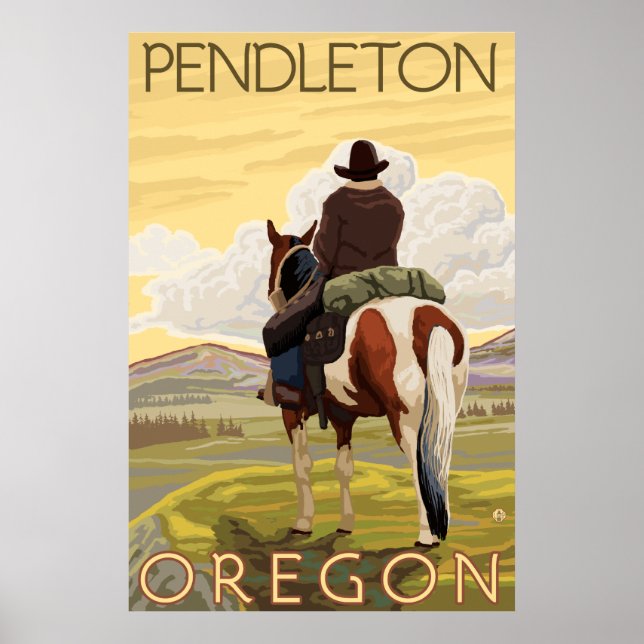 Póster Vaquero y caballo - Pendleton, Oregón (Frente)