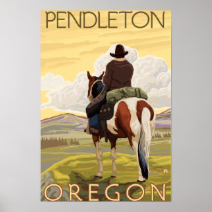 Póster Vaquero y caballo - Pendleton, Oregón