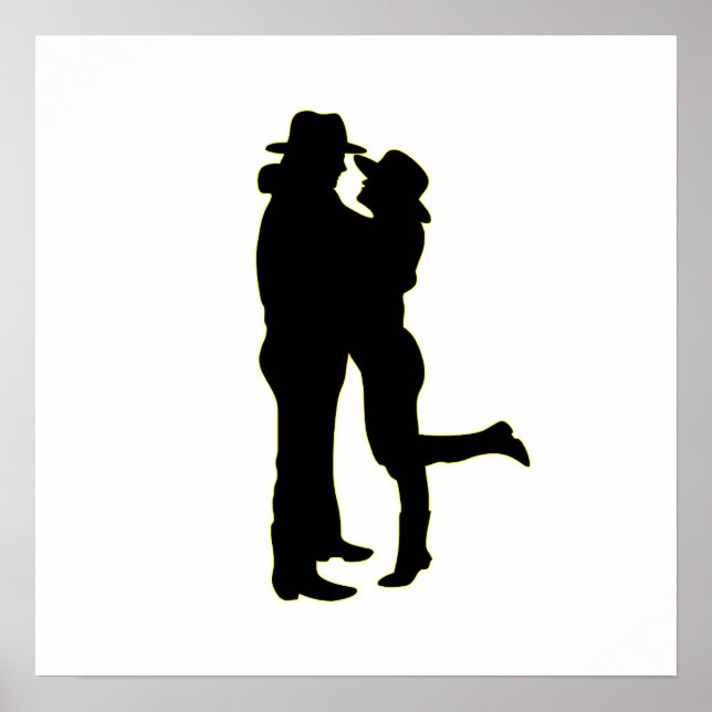 Póster Vaquero y vaquera enamorada Silhouette (Frente)