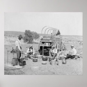 Póster Vaqueros haciendo campamento, 1901. Foto antigua