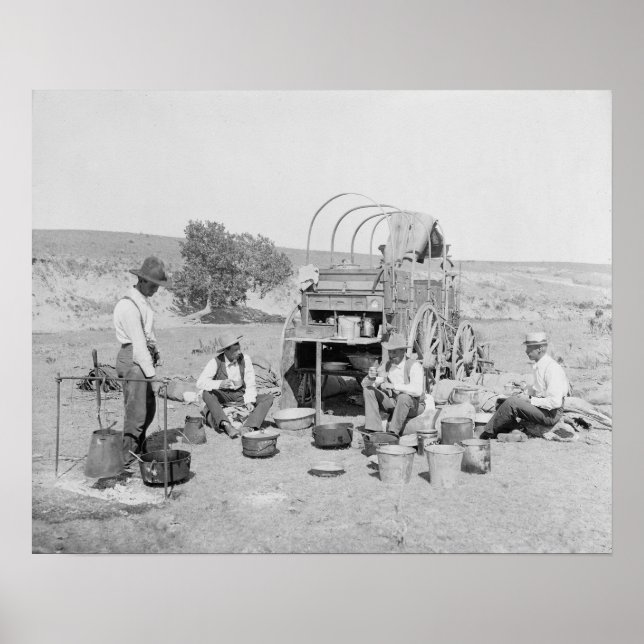 Póster Vaqueros haciendo campamento, 1901. Foto antigua (Frente)