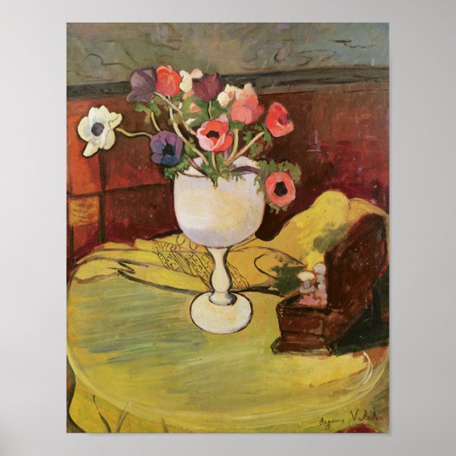 Póster Vara de flores, anémonas en vidrio blanco (Frente)