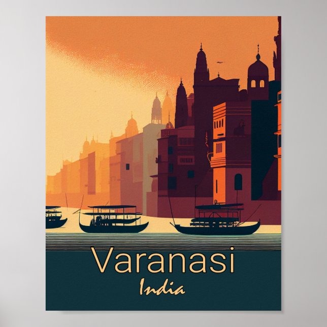 Póster Varanasi India Poster de Viajes Minimalistas Vinta (Frente)