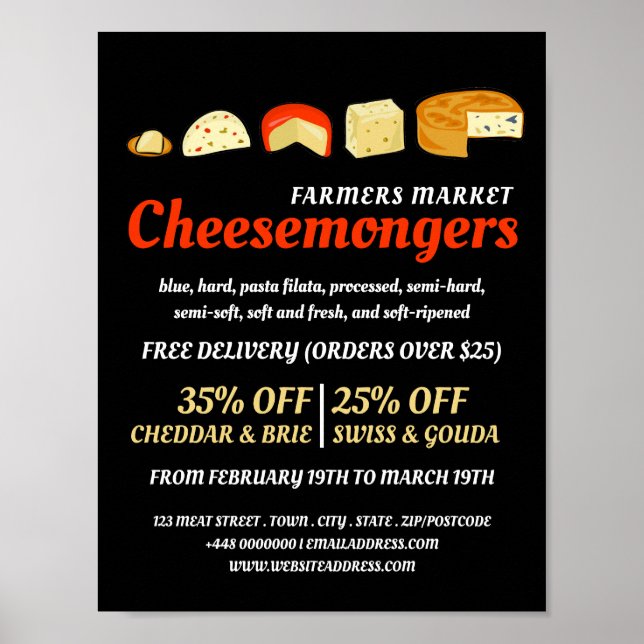 Póster Variedad de queso, publicidad de Cheesemonger (Frente)