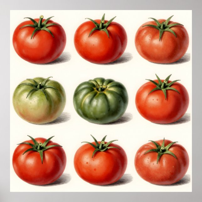 Póster Variedad de Tomate Antiguo Botánico Grid  (Frente)