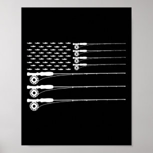 Póster Varilla de pesca con mosca de la bandera americana