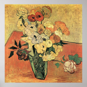 Póster Varrón japonés, rosas y anémonas-Vincent van Gogh