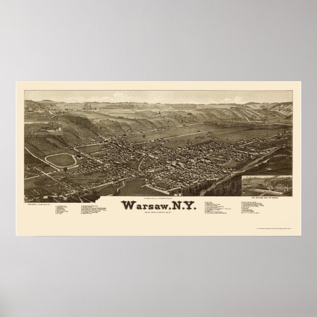 Póster Varsovia, Mapa Panorámico de Nueva York - 1885 (Frente)