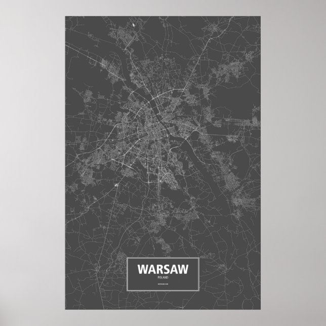 Póster Varsovia, Polonia (blanco sobre negro) (Frente)