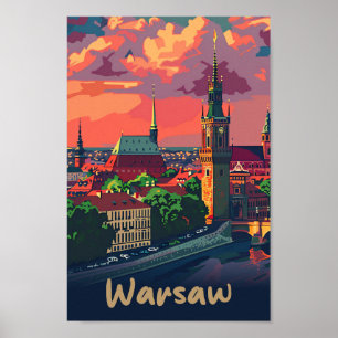 Póster Varsovia Polonia Ilustracion de viaje retro vintag