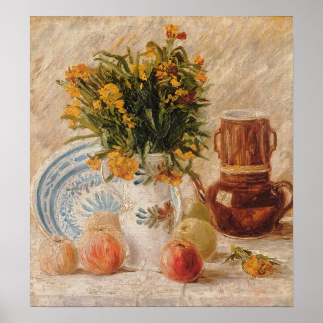 Póster Vasa de época con café de flores y fruta (Frente)
