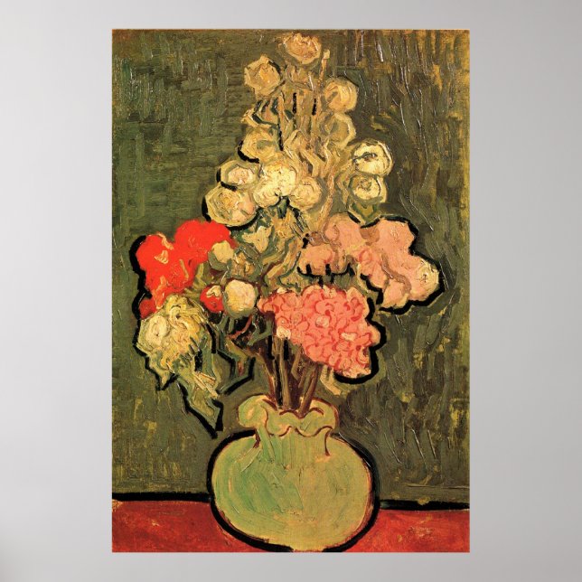 Póster Vasa de vida fija con patas de Rosa de Van Gogh (Frente)
