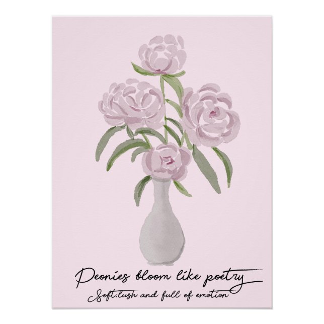 Póster Vasa Graceitosa De Peonies Pintada A Mano (Anverso)