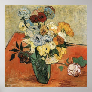 Póster Vasa japonesa de por vida con Rosas y anémonas