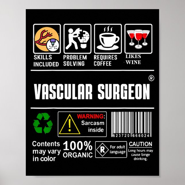 Póster Vascular Surgeon Doctor Job Label Sarcasm Skills C (Frente)