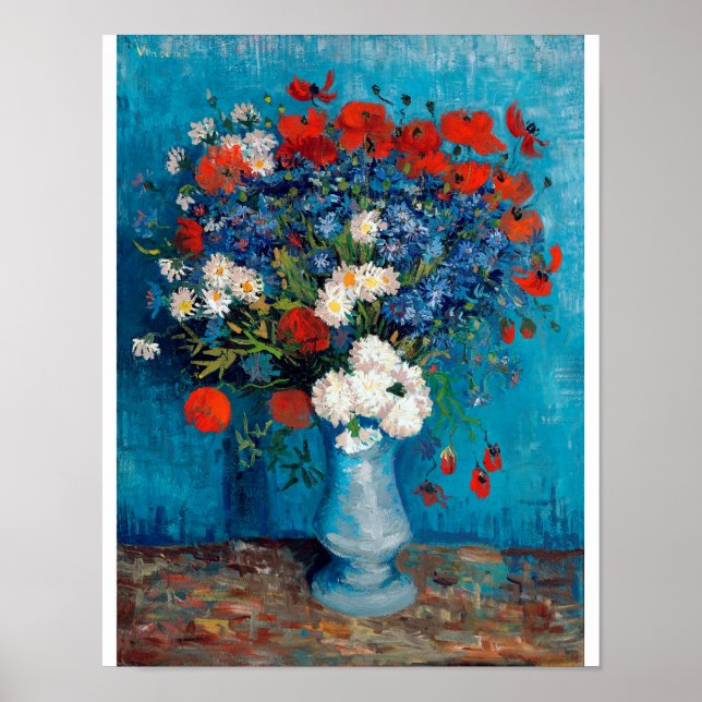 Póster Vase con Cornflowers y Poppies, Van Gogh (Frente)