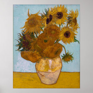 Póster Vase con doce girasoles