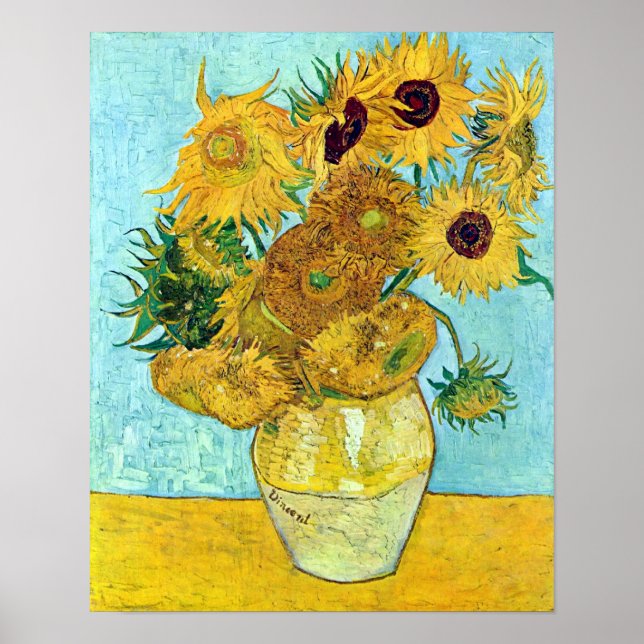 Póster Vase Con Doce Girasoles De Vincent Van Gogh (Frente)