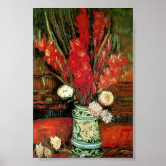 Póster Vase con el Bella Artes Red Gladioli Van Gogh