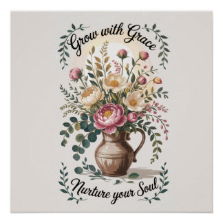 Póster Vase Con Florals Crecer Con Cita De Gracia