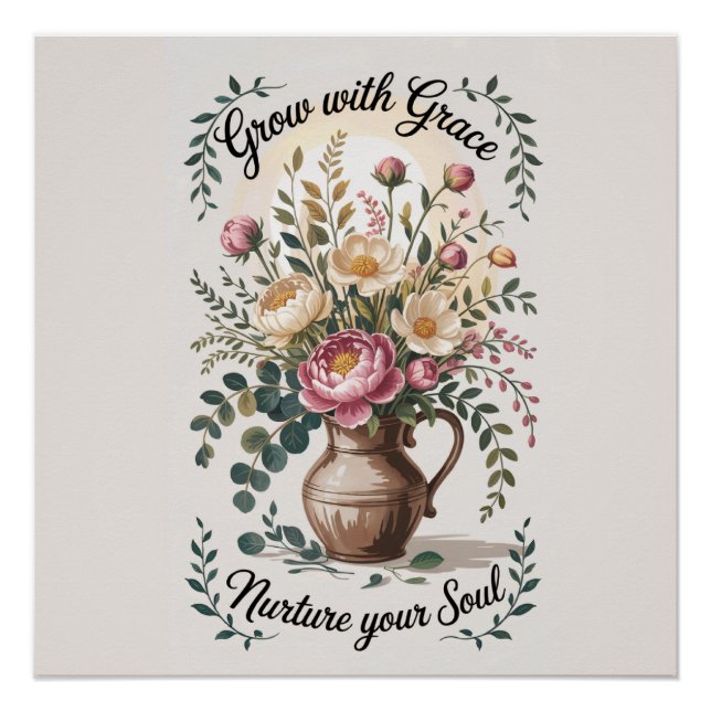 Póster Vase Con Florals Crecer Con Cita De Gracia (Anverso)