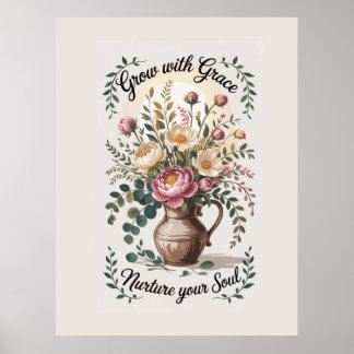 Póster Vase Con Florals Crecer Con Cita De Gracia