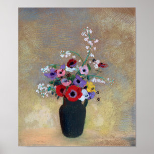 Póster Vase con flores mixtas, Redon