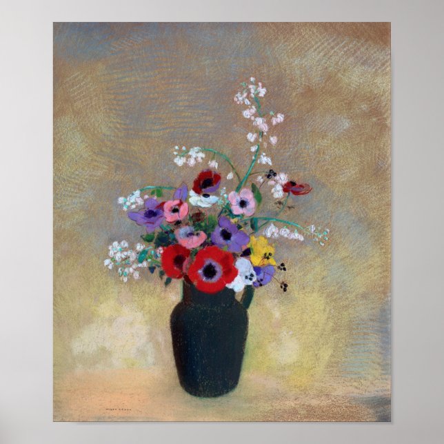 Póster Vase con flores mixtas, Redon (Frente)