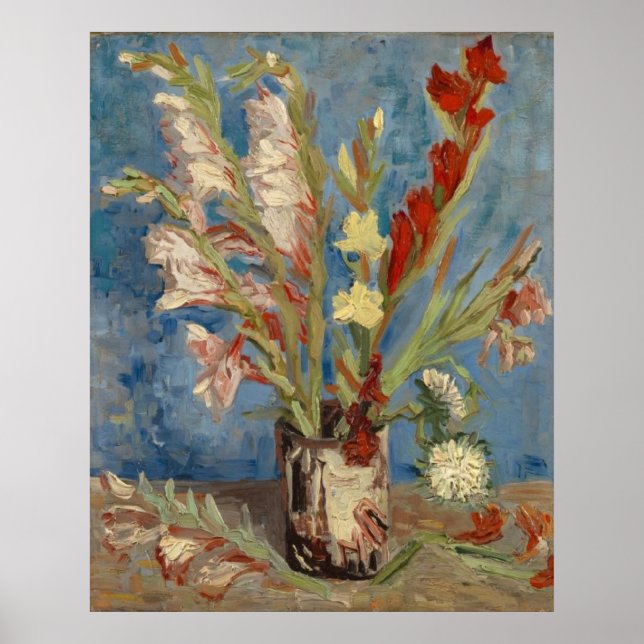 Póster Vase con Gladioli y Asters chinos van Gogh (Frente)