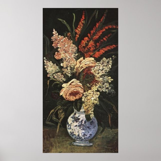 Póster Vase con Gladioli y Lilac de Vincent van Gogh (Frente)