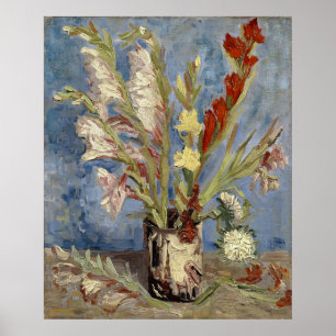 Póster Vase con Gladioli y los asters chinos de Van Gogh