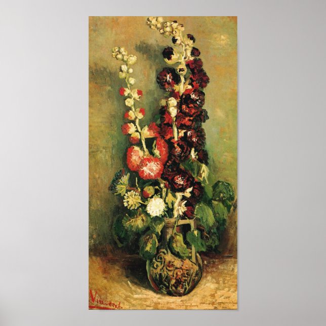 Póster Vase con Hollyhocks (F235) Van Gogh Bella Artes (Frente)