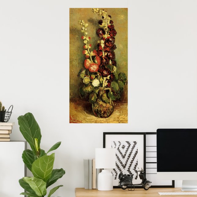 Póster Vase con Hollyhocks por Vincent van Gogh (Oficina en casa)