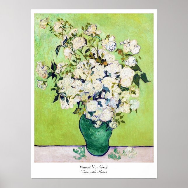 Póster Vase con la pintura de los Rosas Vincent Van Gogh (Frente)