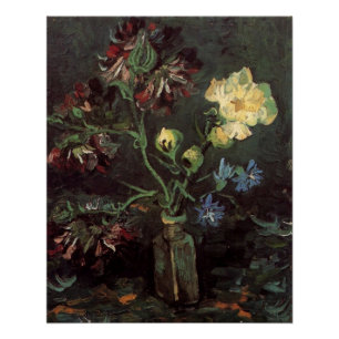 Póster Vase con miosotis y peonías de Vincent van Gogh