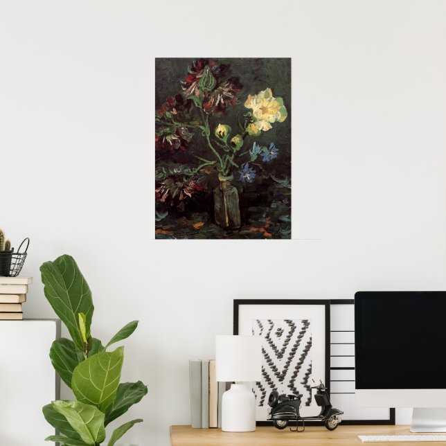 Póster Vase con miosotis y peonías de Vincent van Gogh (Oficina en casa)