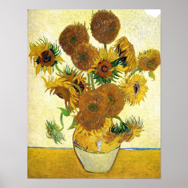 Póster Vase Con Quince Sunflowers De Vincent Van Gogh (Frente)