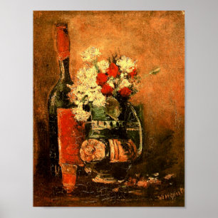Póster Vase con Rosas de Carnations y botella Van Gogh Fi