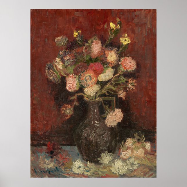 Póster Vase con tiranos chinos y gladioli van Gogh (Frente)