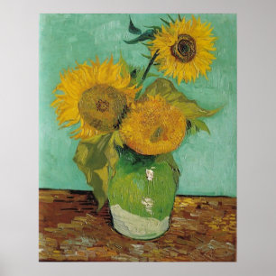 Póster Vase con tres girasoles, Vincent van Gogh