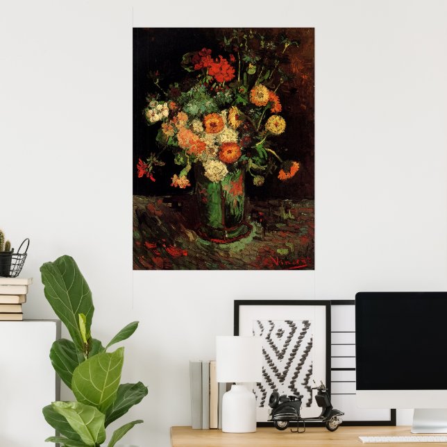 Póster Vase con Zinnias y Geranios, Vincent van Gogh (Oficina en casa)