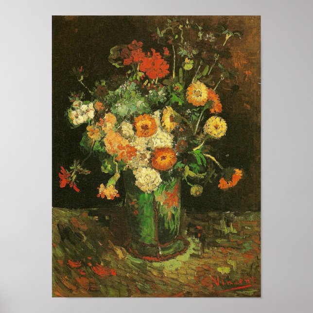 Póster Vase con Zinnias y Geraniums Van Gogh Bella Artes (Frente)