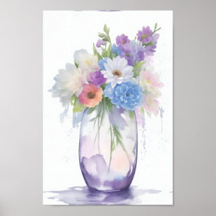 Póster Vase de color de agua Flores color de color de col